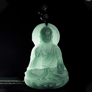 Buddha Gift Amitabha Buddha Natural Jade Lotus Amulet Compassion String Necklace Pendant