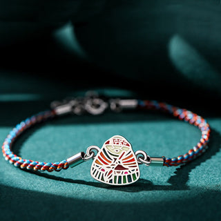 Buddha Gift 925 Sterling Silver Zongzi Pattern Luck Multicolored Handcrafted Bracelet