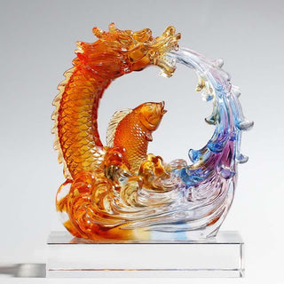 Buddha Gift Feng Shui Dragon Koi Fish Handmade Liuli Crystal Art Piece Home Office Decoration