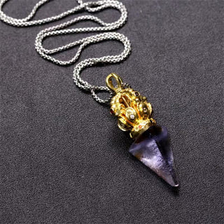 Buddha Gift Tibetan Dorje Vajra 4 Prong Lotus Liuli Crystal Strength Necklace Pendant