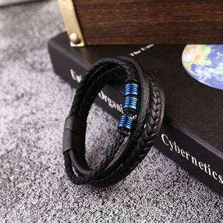 Buddha Gift Leather Multi-Layer Titanium Steel Balance Braided Magnetic Buckle Bracelet