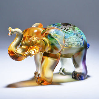 Buddha Gift Handmade Liuli Crystal Elephant Art Piece Wisdom Wealth Home Decoration