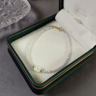 Buddha Gift 14K Gold Plated Black Spinel White Crystal Cute Cat Tridacna Stone Healing Bracelet
