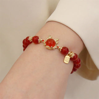 Buddha Gift Year of the Dragon Red Agate Jade Peace Buckle Fu Character Success Bracelet