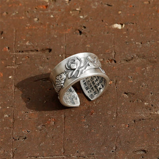 Buddha Gift 999 Sterling Silver Luck Koi Fish Lotus Heart Sutra Wealth Ring