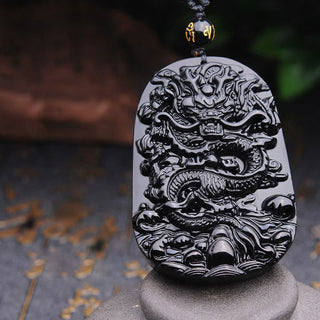 Buddha Gift Black Obsidian Stone Dragon Fulfilment Pendant Necklace