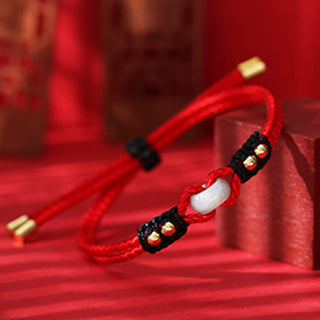 Buddha Gift Round Peace Buckle Jade Abundance Wealth String Bracelet