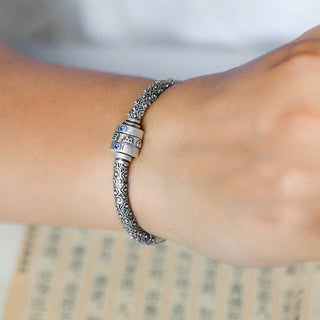 Buddha Gift 990 Sterling Silver Tibetan Auspicious Clouds Om Mani Padme Hum Engraved Creativity Bracelet Bangle