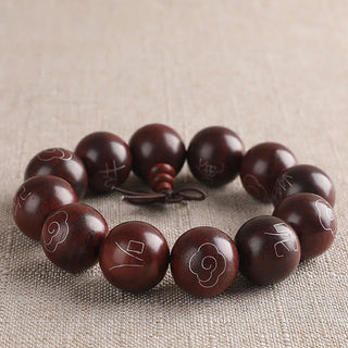 Buddha Gift 925 Sterling Silver Inlaid Small Leaf Red Sandalwood Om Mani Padme Hum Character Auspicious Clouds Protection Bracelet