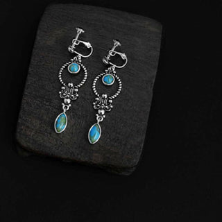 Buddha Gift 925 Sterling Silver Vintage Turquoise Waterdrop Pattern Balance Drop Dangle Earrings