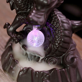 Buddha Gift Auspicious Dragon Ceramic Backflow Smoke Fountain Meditation Healing Incense Burner Led Ball Decoration
