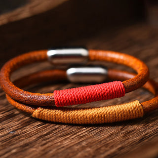 Buddha Gift Tibetan Leather Handmade Five Elements Luck Braid String Buckle Bracelet