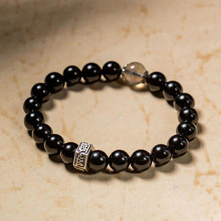 Buddha Gift Chinese Zodiac Natal Buddha 925 Sterling Silver Black Obsidian Moonstone Strength Bracelet