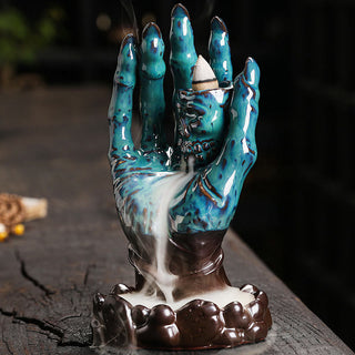 Buddha Gift Halloween Ghost Hand Skull Head Ceramic Peace Healing Incense Burner Decoration