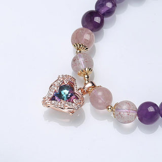 Buddha Gift Natural Amethyst Strawberry Quartz Crystal Fortune Bracelet