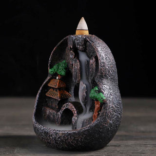 Buddha Gift Mountain Bridges Pattern Meditation Resin Backflow Incense Burner