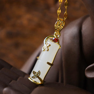 Buddha Gift White Jade Cyan Jade Bamboo Luck Protection Necklace Pendant
