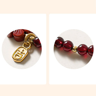 Buddha Gift 14K Gold Natural Garnet Cinnabar Flower Calm Bracelet
