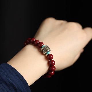 Buddha Gift 925 Sterling Silver Chinese Zodiac Natal Buddha Cinnabar Om Mani Padme Hum Calm Bracelet