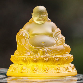 Buddha Gift Handmade Laughing Buddha Figurine Liuli Crystal Art Piece Wealth Statue Home Decoration