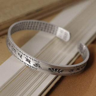 Buddha Gift 999 Sterling Silver Om Mani Padme Hum Lotus Wisdom Bracelet Bangle