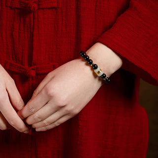 Buddha Gift Black Obsidian Jade Om Mani Padme Hum Strength Couple Magnetic Bracelet