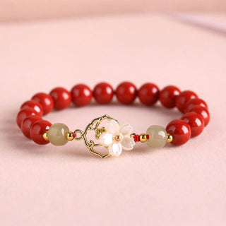 Buddha Gift Natural Cinnabar Jade Beaded Tridacna Stone Flower Blessing Bracelet