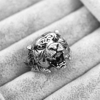 Buddha Gift Men's Animal Tiger Head Titanium Steel Balance Calm Punk Rock Biker Ring