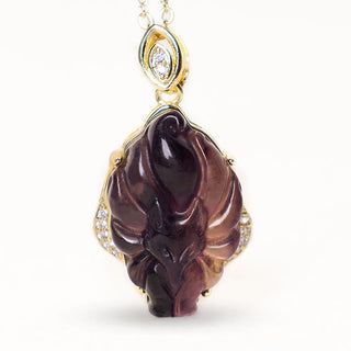 Buddha Gift Natural Colorful Fluorite Nine Tailed Fox Protection Necklace Pendant
