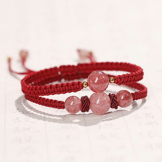 Buddha Gift Natural Strawberry Quartz Crystal Love Red String Weave Bracelet Anklet