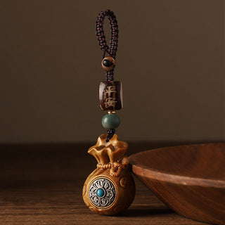 Buddha Gift Small Leaf Red Sandalwood Green Sandalwood Money Bag Om Mani Padme Hum Rotatable Protection Hanging Decoration