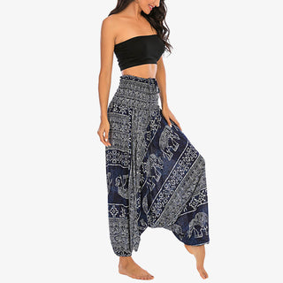 Buddha Gift Two Style Wear Elephant Pattern Loose Smocked Harem Trousers Jumpsuit Women's Yoga Pants