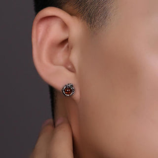 Buddha Gift 925 Sterling Silver Natural Amber Dragon Success Protection Stud Earring