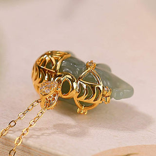 Buddha Gift 925 Sterling Silver Jade Elephant Blessing Fortune Necklace Chain Pendant