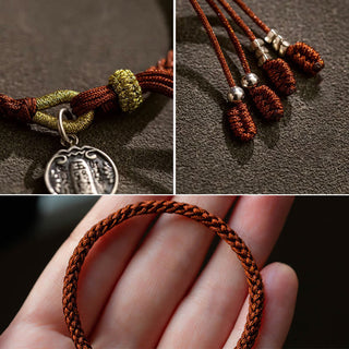 Buddha Gift Handmade 925 Sterling Silver Five Directions Gods of Wealth Luck Protection String Braid Bracelet