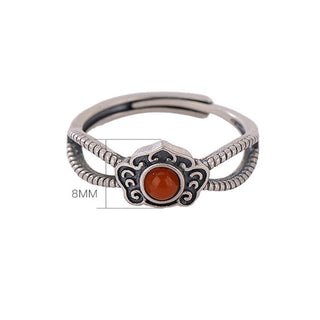 Buddha Gift 925 Sterling Silver Red Agate Bead Logical Thinking Ring