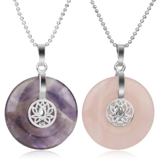 Buddha Gift Various Crystal Amethyst Pink Crystal Lotus Healing Necklace Pendant