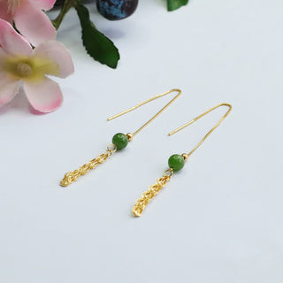 Buddha Gift 925 Sterling Silver Natural Hetian Cyan Jade Bead Luck Phoenix Tail Drop Earrings
