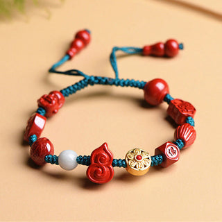 Buddha Gift Natural Cinnabar Gourd Om Mani Padme Hum Laughing Buddha Blessing String Bracelet