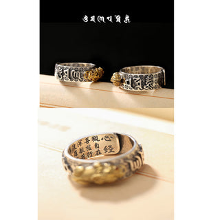 Buddha Gift Tibetan 990 Sterling Silver Om Mani Padme Hum PiXiu Dorje Vajra Heart Sutra Engraved Wealth Ring