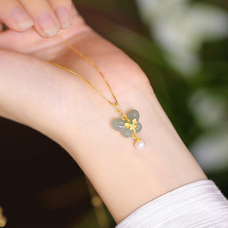 Buddha Gift 925 Sterling Silver Natural Hetian Jade Cyan Jade Luck Laughing Buddha Butterfly Necklace Pendant