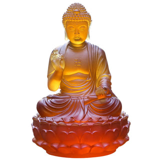 Buddha Gift Handmade Sakyamuni Buddha Liuli Crystal Art Piece Compassion Statue Home Office Offering Decoration