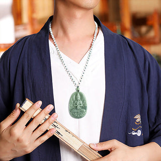 Buddha Gift Natural Jade Avalokitesvara Amulet Wealth Necklace Pendant