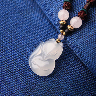 Buddha Gift Chalcedony Fox Pink Crystal Bead Harmony String Necklace Pendant