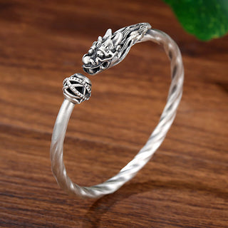 Buddha Gift 999 Sterling Silver Year of the Dragon Luck Strength Metal Cuff Bracelet Bangle