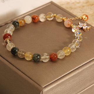 Buddha Gift Multicolored Rutilated Quartz Auspiciousness Zircon Flower Bracelet