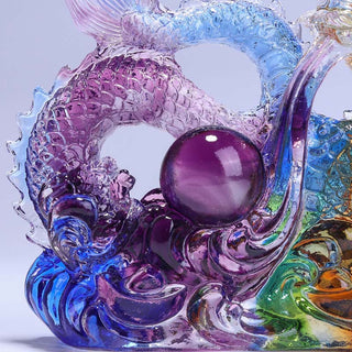 Buddha Gift Year of the Dragon Handmade Dragon Playing With Pearl Ingot Liuli Crystal Art Piece Protection Home Office Decoration