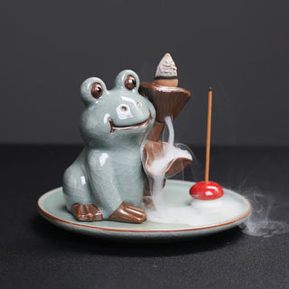 Buddha Gift Meditation Frog Ceramic Lotus Healing Incense Burner