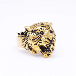 Buddha Gift Men's Animal Tiger Head Titanium Steel Balance Calm Punk Rock Biker Ring