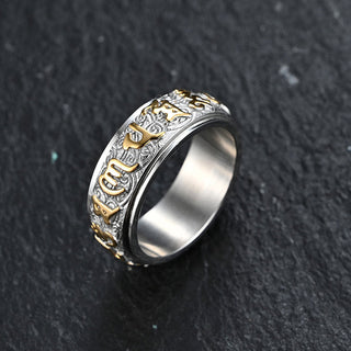 Buddha Gift Six True Words Balance Calm Titanium Steel Ring